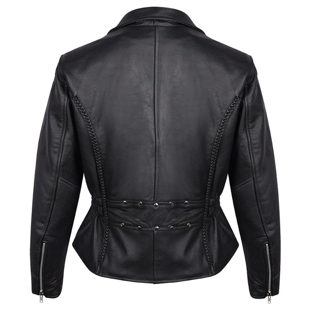 Vance Black Leather Premium Cowhide Braid Motorcycle Jacket - Woman's Size L - Picture 3 of 15